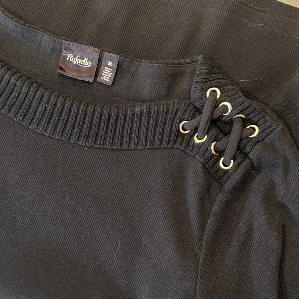 Rafaella Black Sweater with Lace-Up Shoulder Detail, size M. EUC - Picture 3 of 6